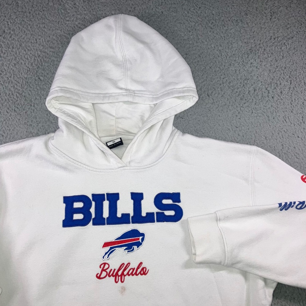 NFL Ultra Game Buffalo Bills Hoodie Mens XL White Fleece Streetwear Graphic Flaw